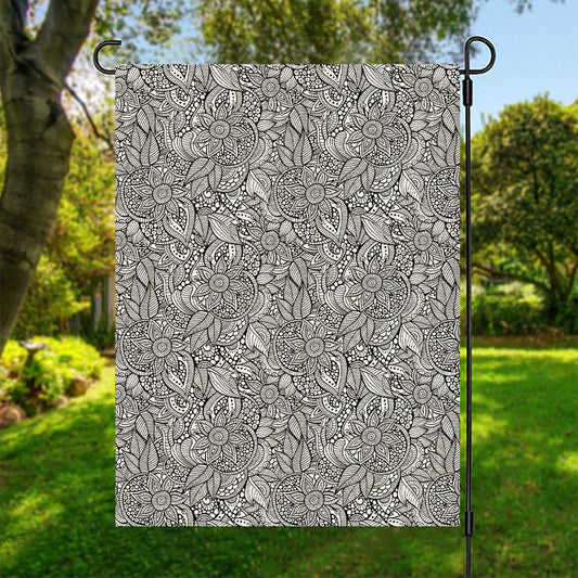Monochrome Zentangle Pattern Print Garden Flag