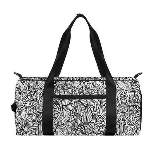 Monochrome Zentangle Pattern Print Gym Bag