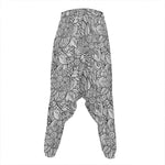 Monochrome Zentangle Pattern Print Hammer Pants