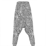 Monochrome Zentangle Pattern Print Hammer Pants