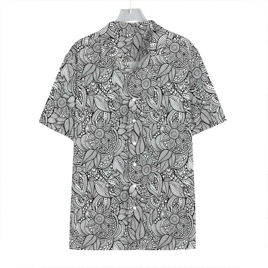 Monochrome Zentangle Pattern Print Hawaiian Shirt