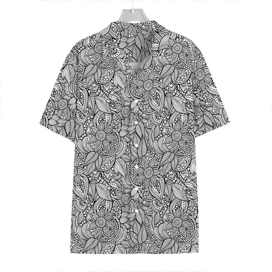 Monochrome Zentangle Pattern Print Hawaiian Shirt