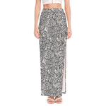 Monochrome Zentangle Pattern Print High Slit Maxi Skirt