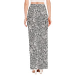 Monochrome Zentangle Pattern Print High Slit Maxi Skirt