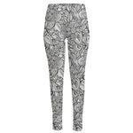 Monochrome Zentangle Pattern Print High-Waisted Pocket Leggings