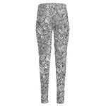 Monochrome Zentangle Pattern Print High-Waisted Pocket Leggings