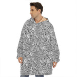 Monochrome Zentangle Pattern Print Hoodie Blanket