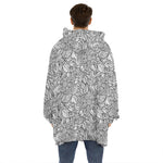 Monochrome Zentangle Pattern Print Hoodie Blanket