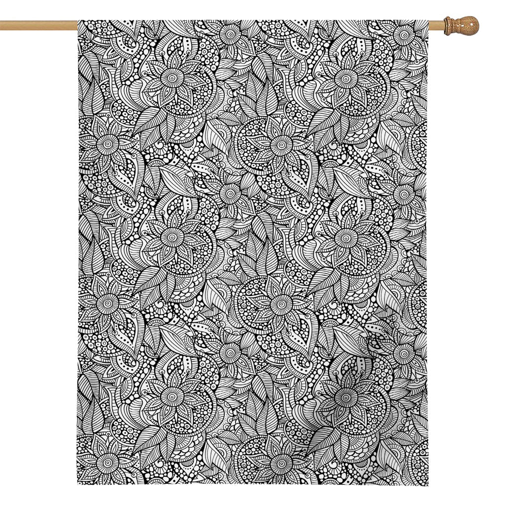 Monochrome Zentangle Pattern Print House Flag