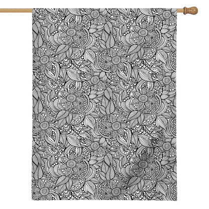 Monochrome Zentangle Pattern Print House Flag