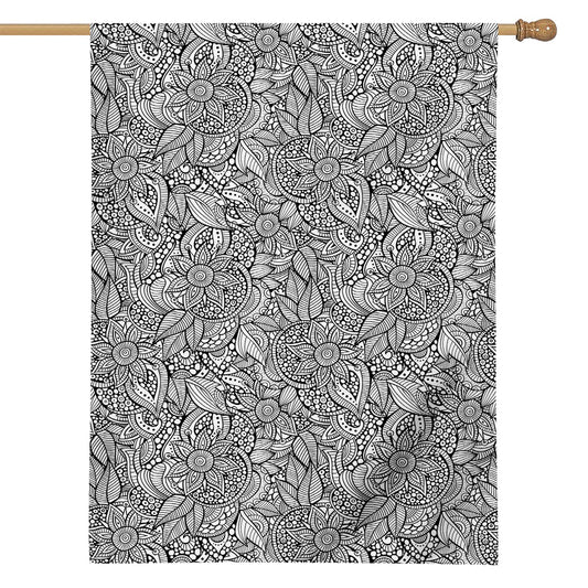 Monochrome Zentangle Pattern Print House Flag