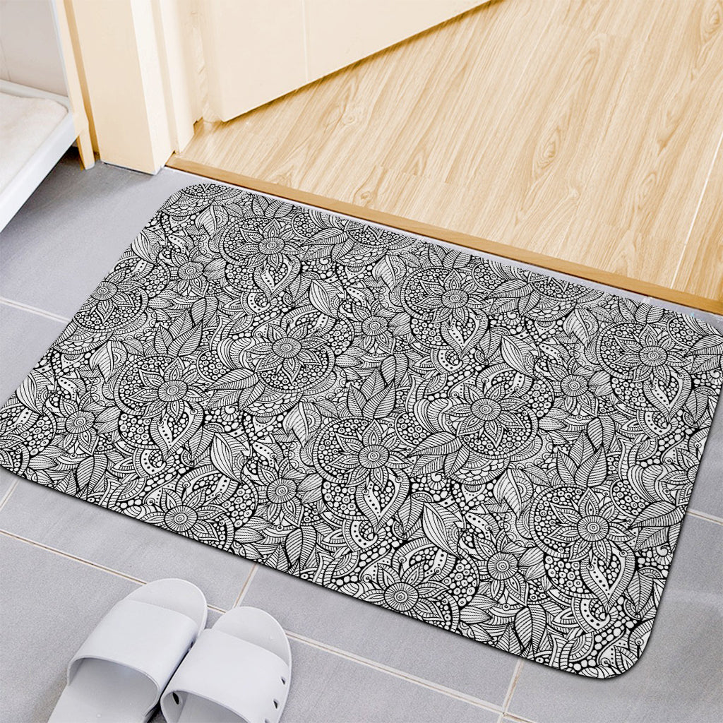 Monochrome Zentangle Pattern Print Indoor Door Mat