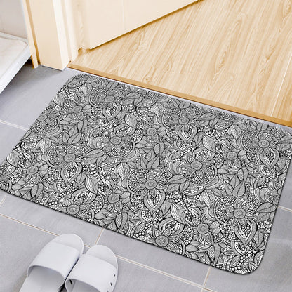 Monochrome Zentangle Pattern Print Indoor Door Mat