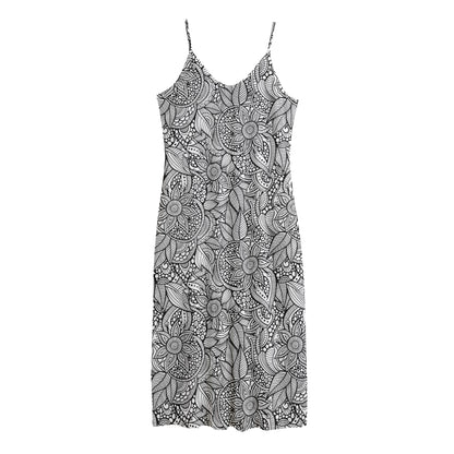 Monochrome Zentangle Pattern Print Jersey Midi Cami Dress