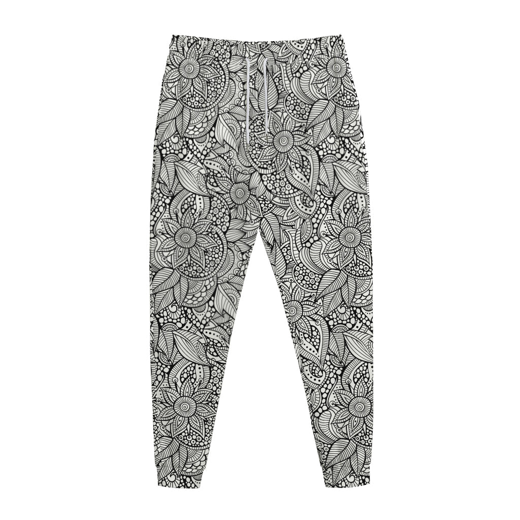 Monochrome Zentangle Pattern Print Jogger Pants