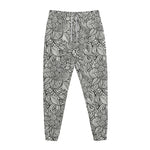 Monochrome Zentangle Pattern Print Jogger Pants