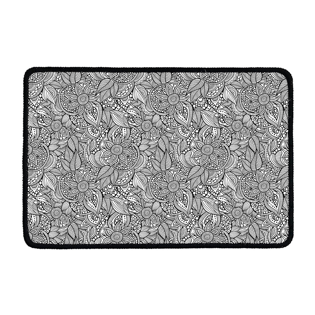 Monochrome Zentangle Pattern Print Kitchen Mat
