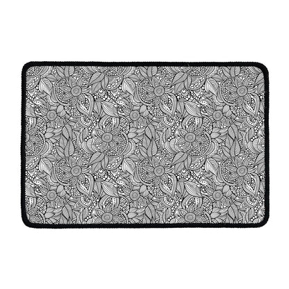 Monochrome Zentangle Pattern Print Kitchen Mat
