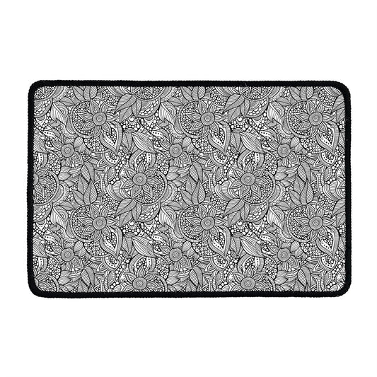 Monochrome Zentangle Pattern Print Kitchen Mat