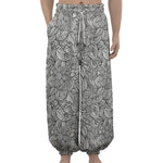 Monochrome Zentangle Pattern Print Lantern Pants