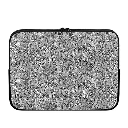 Monochrome Zentangle Pattern Print Laptop Sleeve