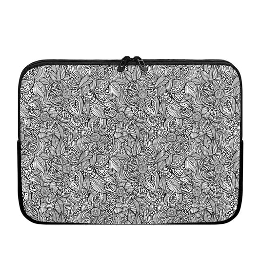Monochrome Zentangle Pattern Print Laptop Sleeve
