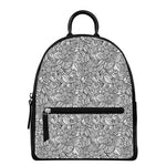 Monochrome Zentangle Pattern Print Leather Backpack