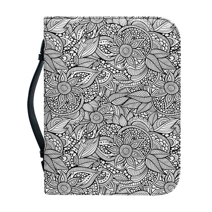 Monochrome Zentangle Pattern Print Leather Bible Cover