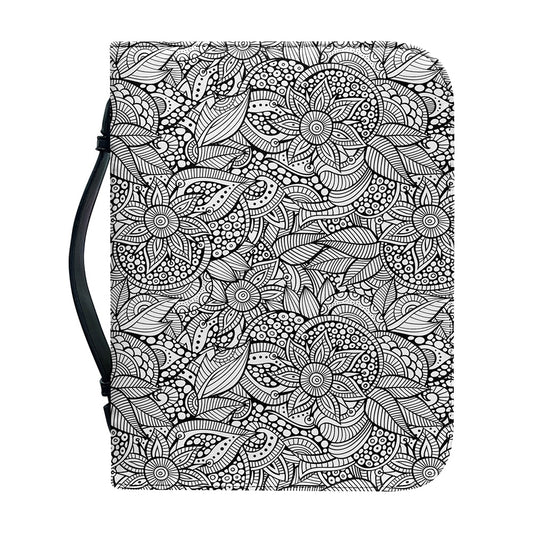 Monochrome Zentangle Pattern Print Leather Bible Cover