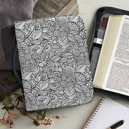 Monochrome Zentangle Pattern Print Leather Bible Cover
