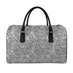 Monochrome Zentangle Pattern Print Leather Duffle Bag
