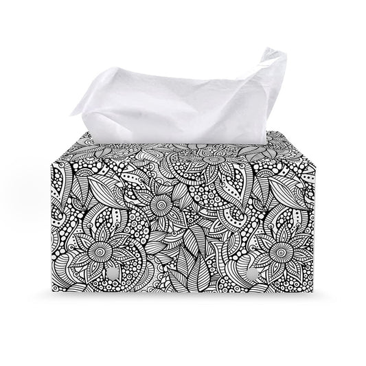 Monochrome Zentangle Pattern Print Leather Tissue Box Cover