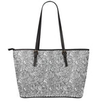 Monochrome Zentangle Pattern Print Leather Tote Bag