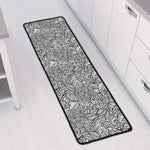 Monochrome Zentangle Pattern Print Long Kitchen Mat