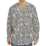 Monochrome Zentangle Pattern Print Long Sleeve Baseball Jersey