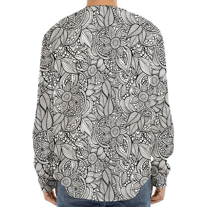 Monochrome Zentangle Pattern Print Long Sleeve Baseball Jersey