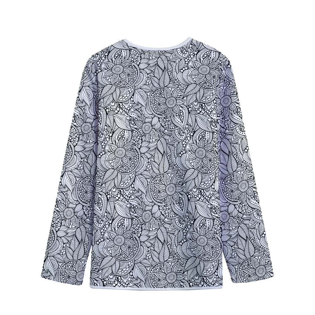 Monochrome Zentangle Pattern Print Long Sleeve Short Coat