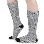 Monochrome Zentangle Pattern Print Long Socks