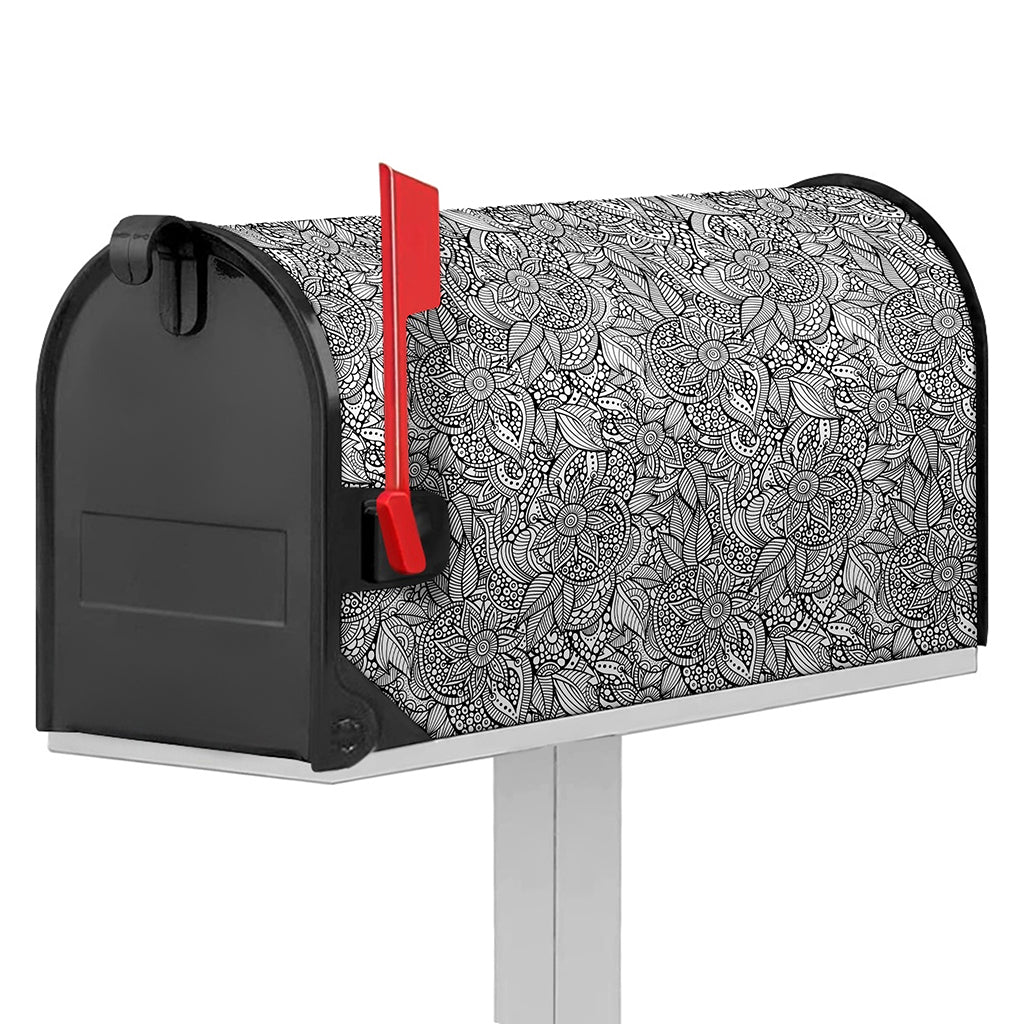 Monochrome Zentangle Pattern Print Mailbox Cover