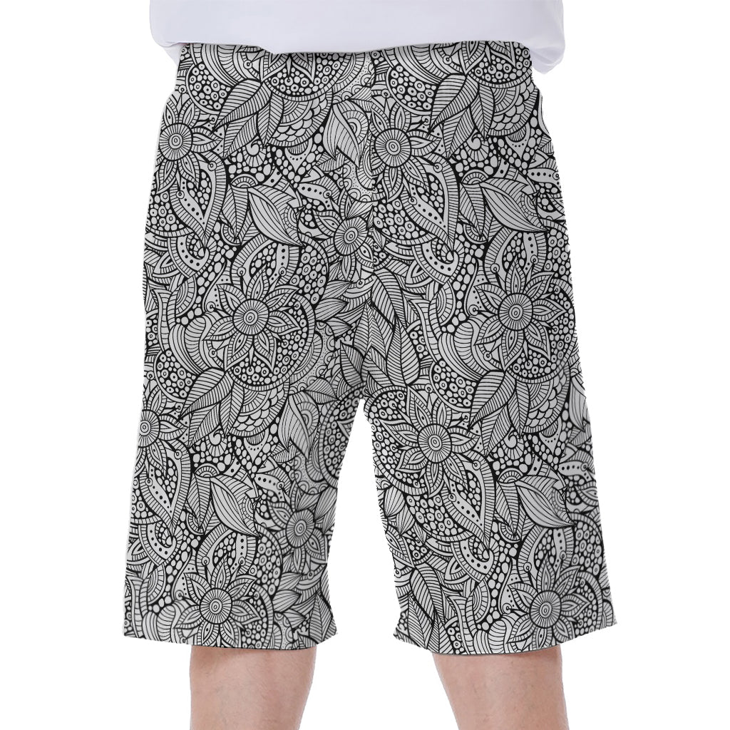 Monochrome Zentangle Pattern Print Men's Beach Shorts