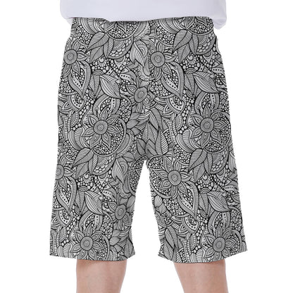 Monochrome Zentangle Pattern Print Men's Beach Shorts