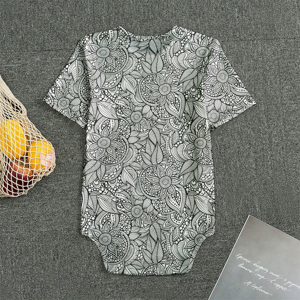 Monochrome Zentangle Pattern Print Men's Bodysuit