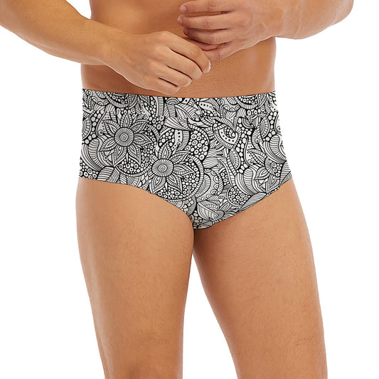 Monochrome Zentangle Pattern Print Men's Briefs