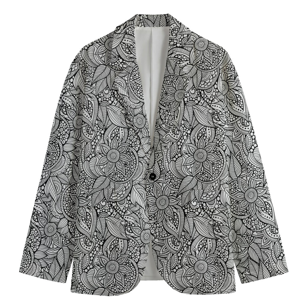 Monochrome Zentangle Pattern Print Men's Cotton Blazer