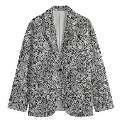 Monochrome Zentangle Pattern Print Men's Cotton Blazer