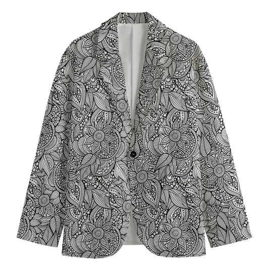Monochrome Zentangle Pattern Print Men's Cotton Blazer