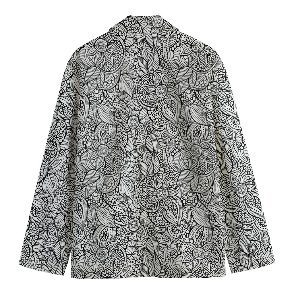 Monochrome Zentangle Pattern Print Men's Cotton Blazer