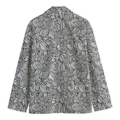 Monochrome Zentangle Pattern Print Men's Cotton Blazer