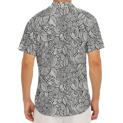Monochrome Zentangle Pattern Print Men's Deep V-Neck Shirt