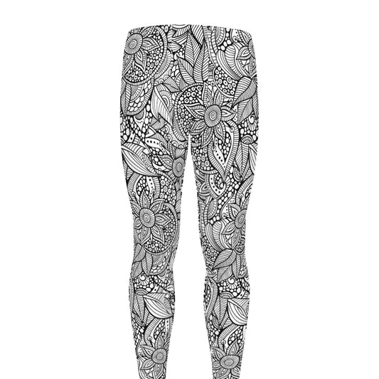 Monochrome Zentangle Pattern Print Men's leggings
